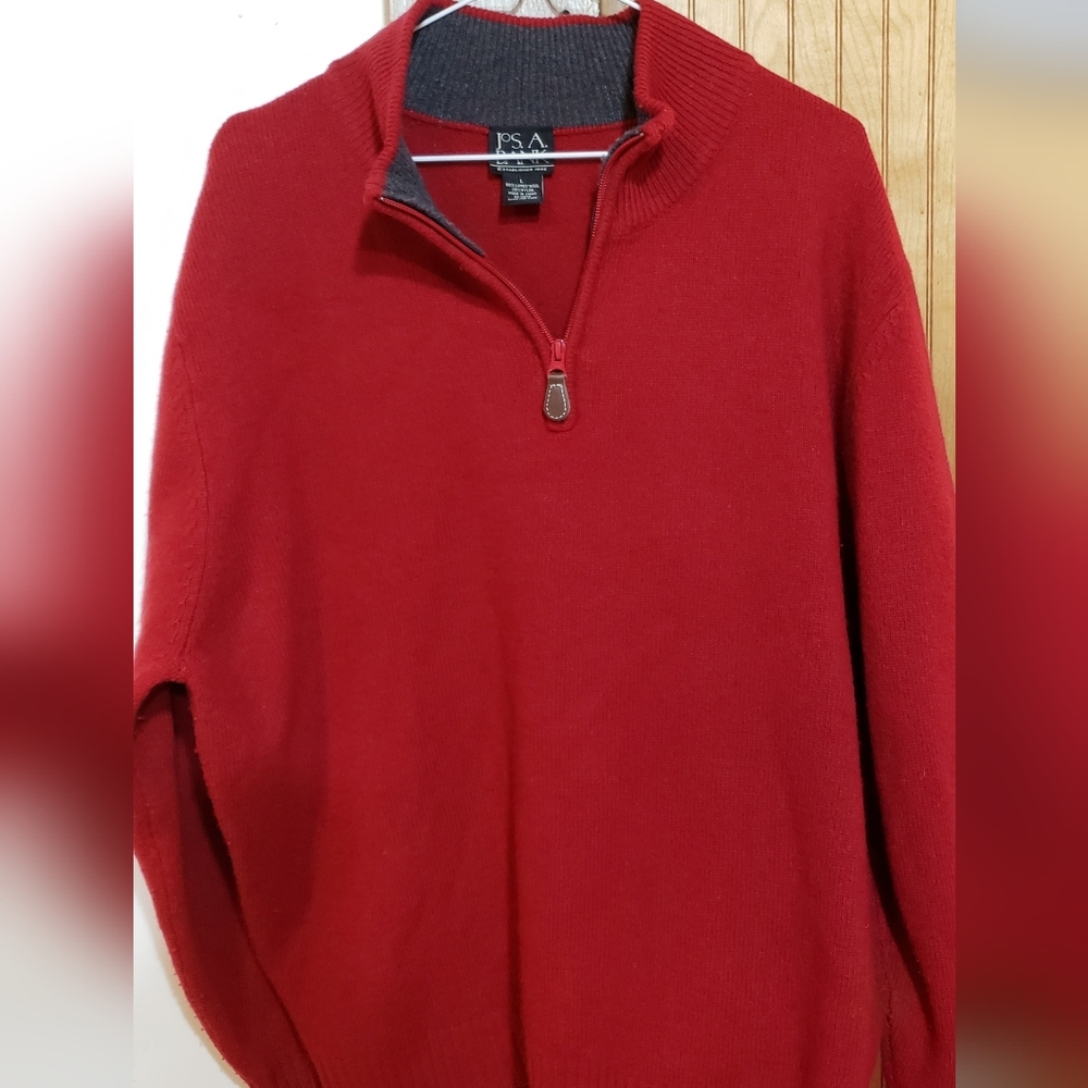Red Lamb Wool Jos A Banks Half Zip Red Mens Long Sleeve Sweater L